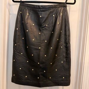 Genuine Black Leather Studded Pencil Skirt